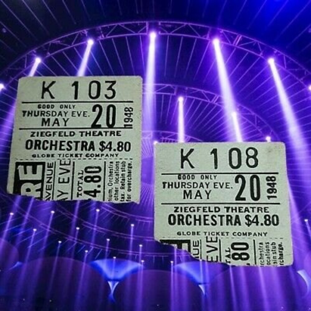 Pair of Vintage 1948 Ziegfeld Theatre Ticket Stubs Broadway NY Globe Ticket Co